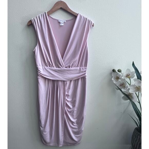Venus V-Neck Low-Cut Draped Light Pink Cocktail Mini Dress Size M Preppy Sexy - Picture 1 of 9